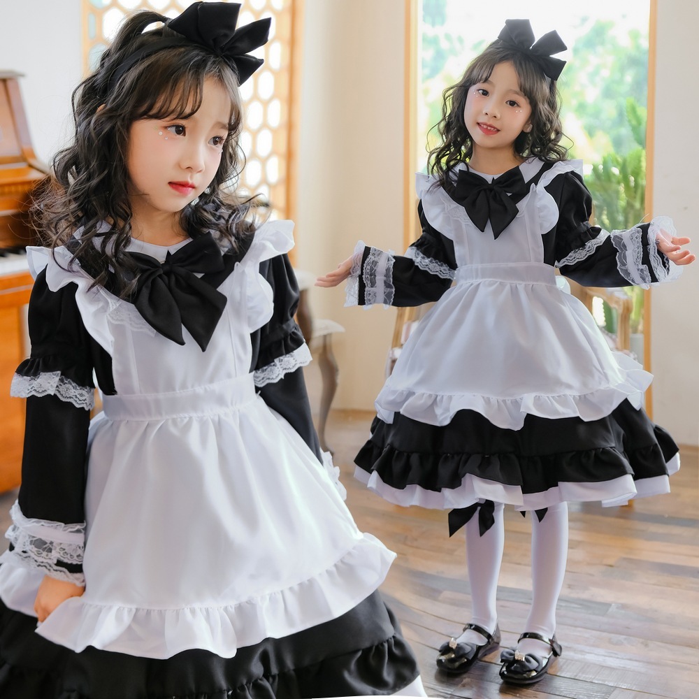 日本の黒の不思議の国のアリスメイドコスチュームハロウィンプリンセスドレス子供女の子パフォーマンスコスチューム外国貿易国境を越えた