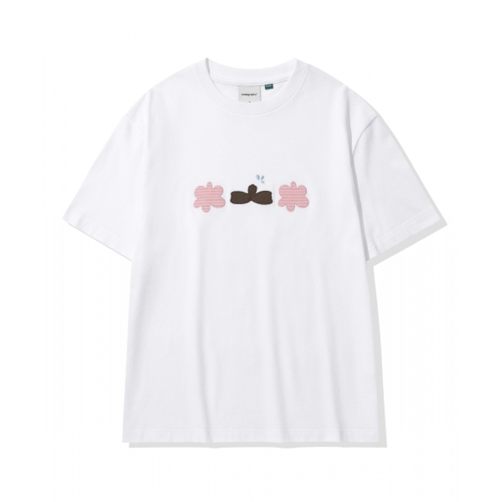 CODEGRAPHY (ウィメンズ) ストライプ フラワー パッチワーク 半袖 Tシャツ_オフホワイト