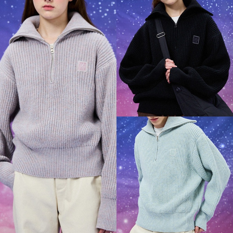 [パクジフン 着用] Half zipup heavy knit 3色 韓国 アイドル レディース メンズ 春 大きいサイズ チャック付