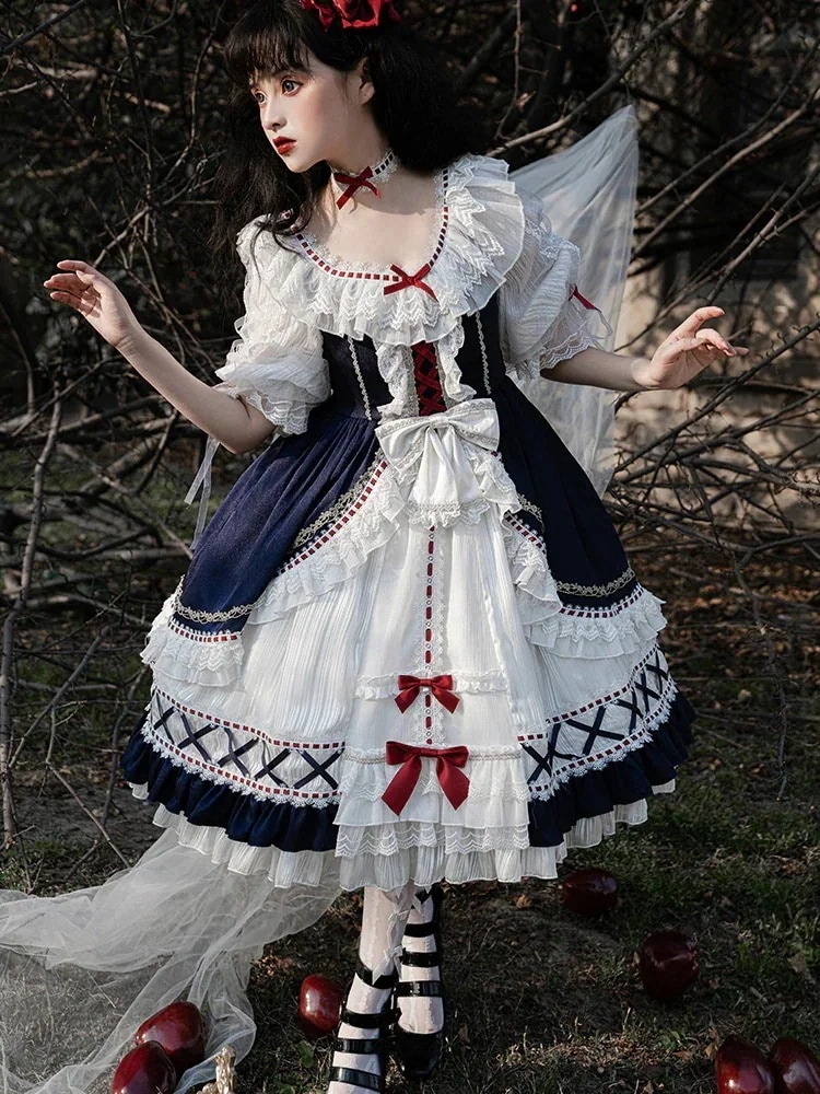 当日発送 ロリータ ワンピースロリータ 逃亡者白雪姫 ロリータドレス お茶会 夏 東昌華 ウェディング ゴージャス ホワイト Op ワンピース