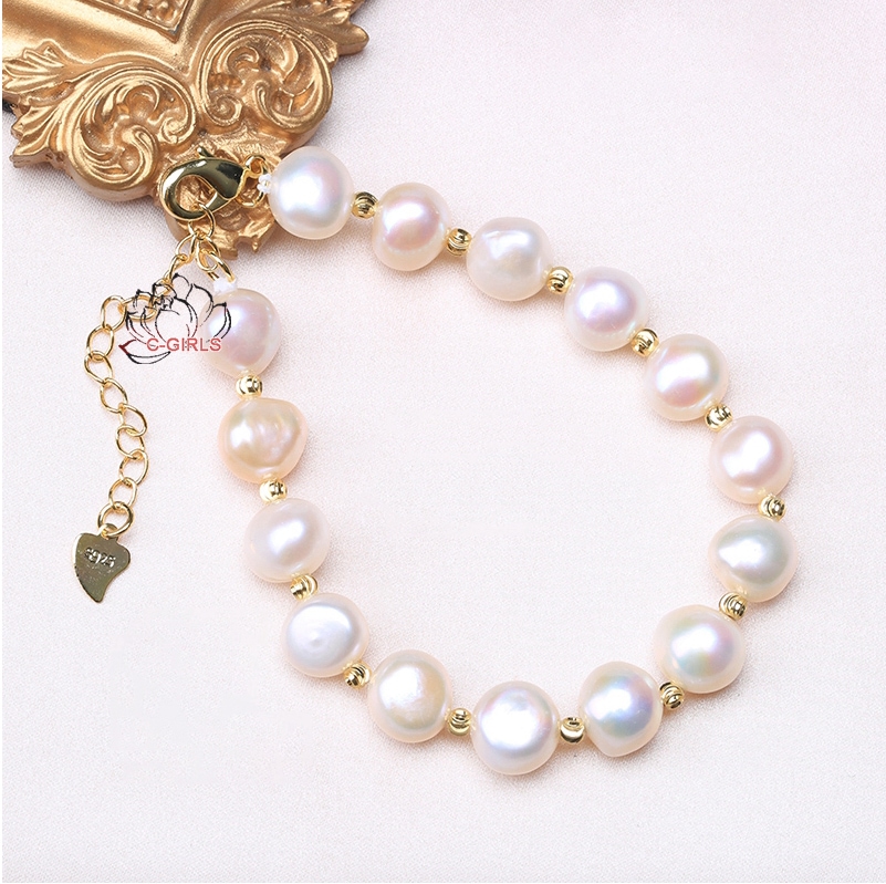 バロックパール 天然真珠 8-9mm ナチュラルマルチ ホワイト ブレスレット 淡水 パーティー
