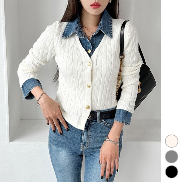 カーディガン レディース 長袖 レイヤード風 重ね着風 タイト ケーブル編み ニット トップス カジュアル おしゃれ 春 秋 冬 韓国 to27901