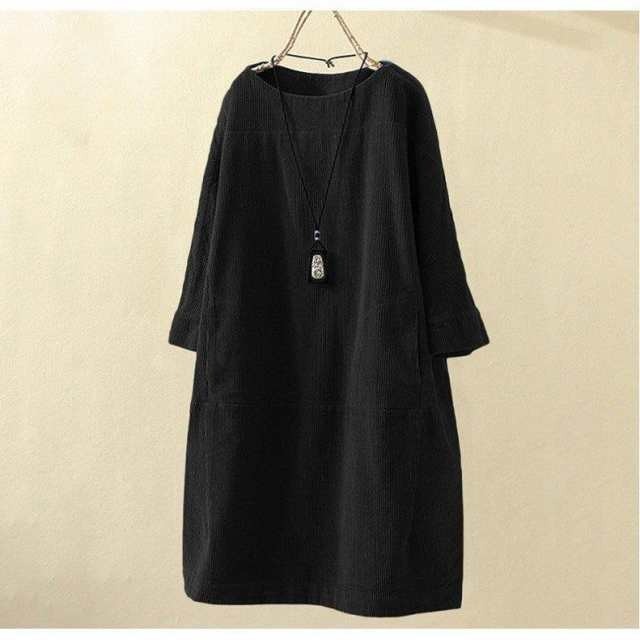 【2025新作入荷】ワンピース レディース 膝丈ワンピース チュニック コクーンワンピ Aライン 着痩せ 体型カバー 七分袖 ひざ丈 コーデュロイ 秋