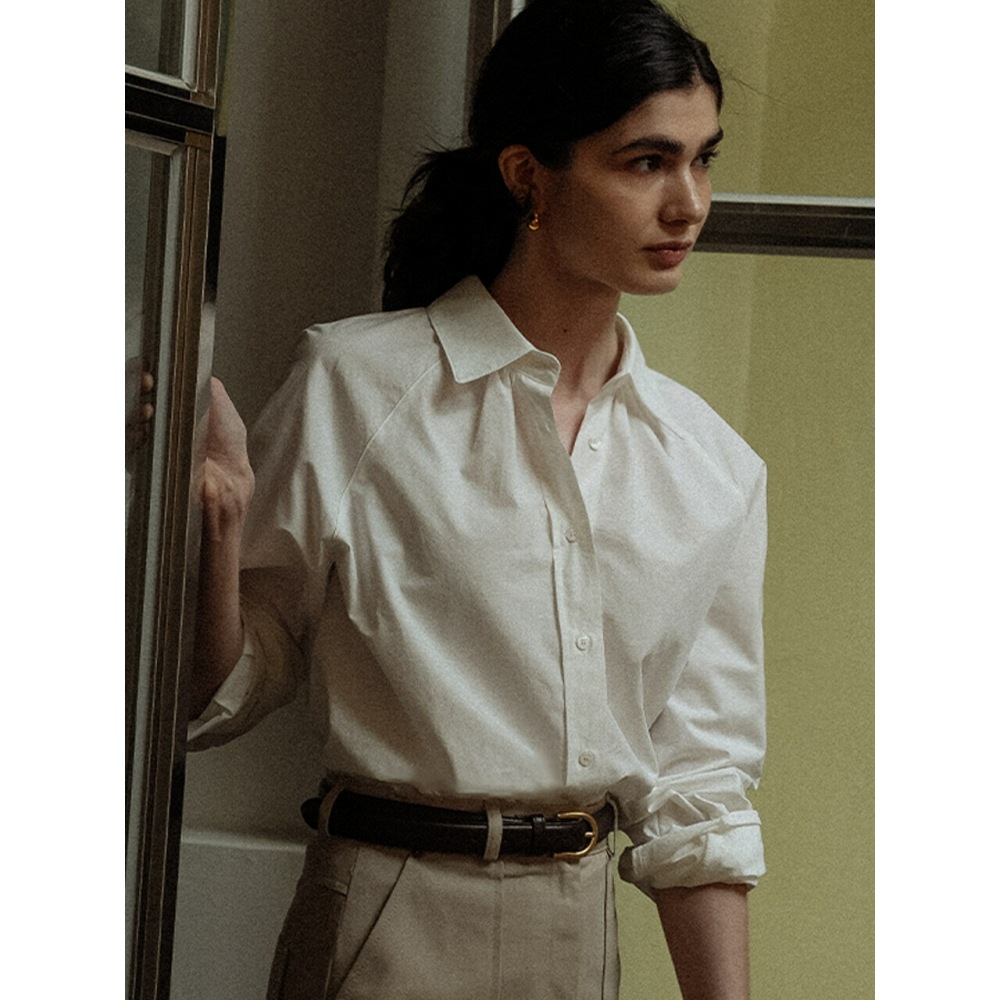 TILLIDIE ネックシャーリングAラインブラウス アイボリー