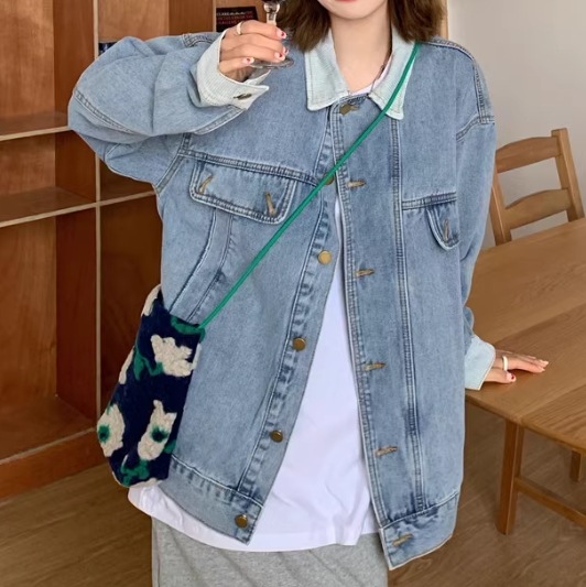 レディース ジャケット アウター Gジャン ミディアム丈 長袖 ポロカラー ワイド ヴィンテージ アメカジ デニム ブルーデニム 中厚手 大人可愛い カジュアル おしゃれ かっこいい ラフ