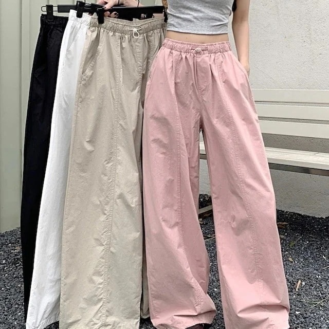 24パンツ ロング丈 ワイド ストレート ウエストゴム ハイウエスト 美脚効果 脚長効果 細見え 白 黒 おしゃれ かわいい 韓国ファッション レディース お出かけ