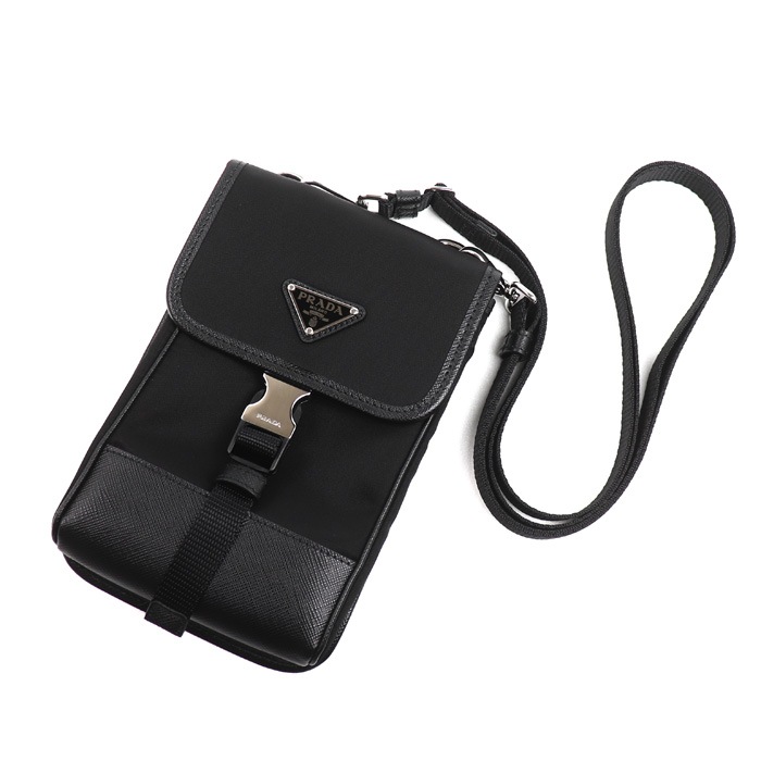PRADA プラダ サフィアーノ×テスート スマートフォンバッグ ショルダーバッグ ブラック 2ZH109_2DMH_F0002 ユニセックス 中古 美品