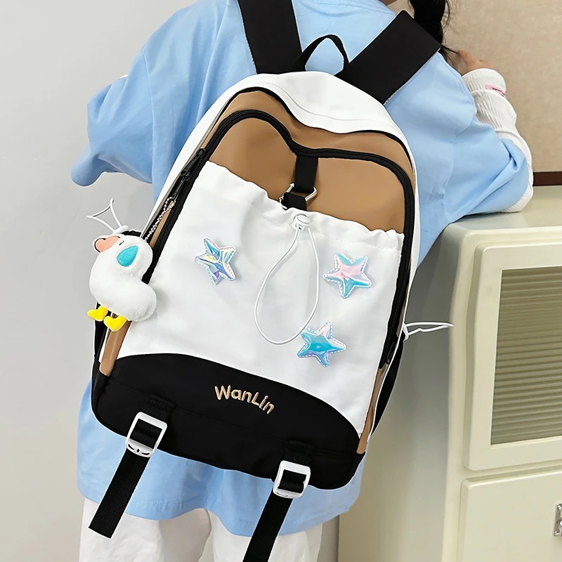 韓国大容量リュック通学高校生人気可愛いカジュアルレディースリュックサックメンズカップルズックバッグ黒PCケース