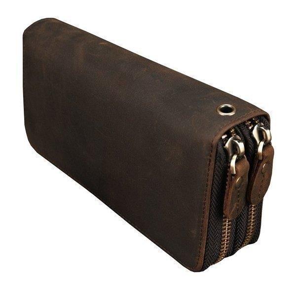 【即納】ラウンドファスナー長財布メンズレザー財布小銭入れ付きチェーン付き財布4室セカンドバッグダブル収納室携帯収納カード24枚収納大容量紳士