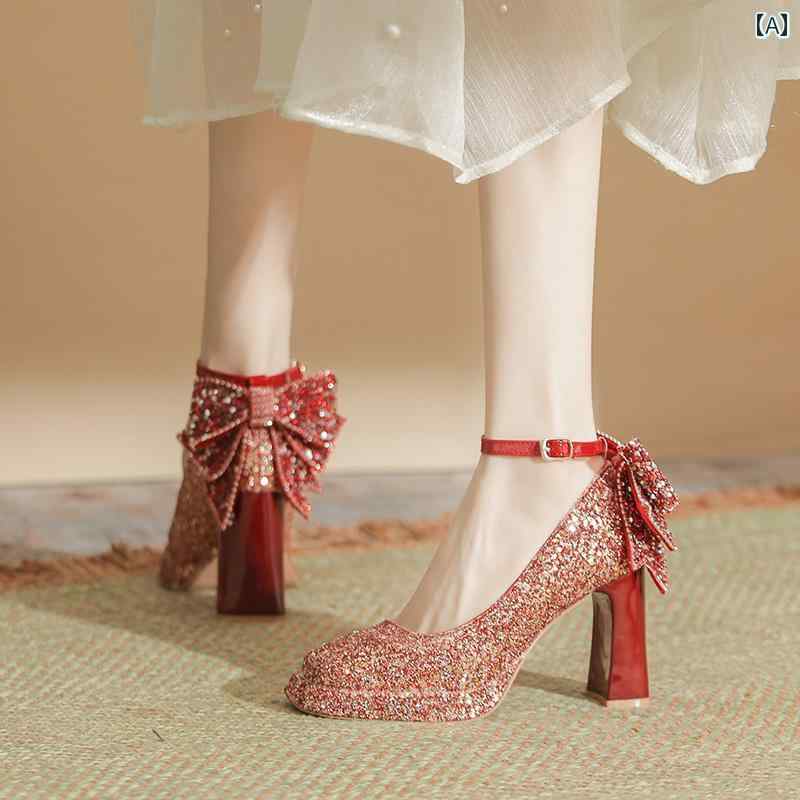 【人気商品】ヒール レディース パンプス 美脚 メアリージェーン 厚手 ヒール 防水 靴 シューズ ワン ボタン 婚約 靴 ブライダル シューズ スクエアトゥ フレンチ ハイヒール