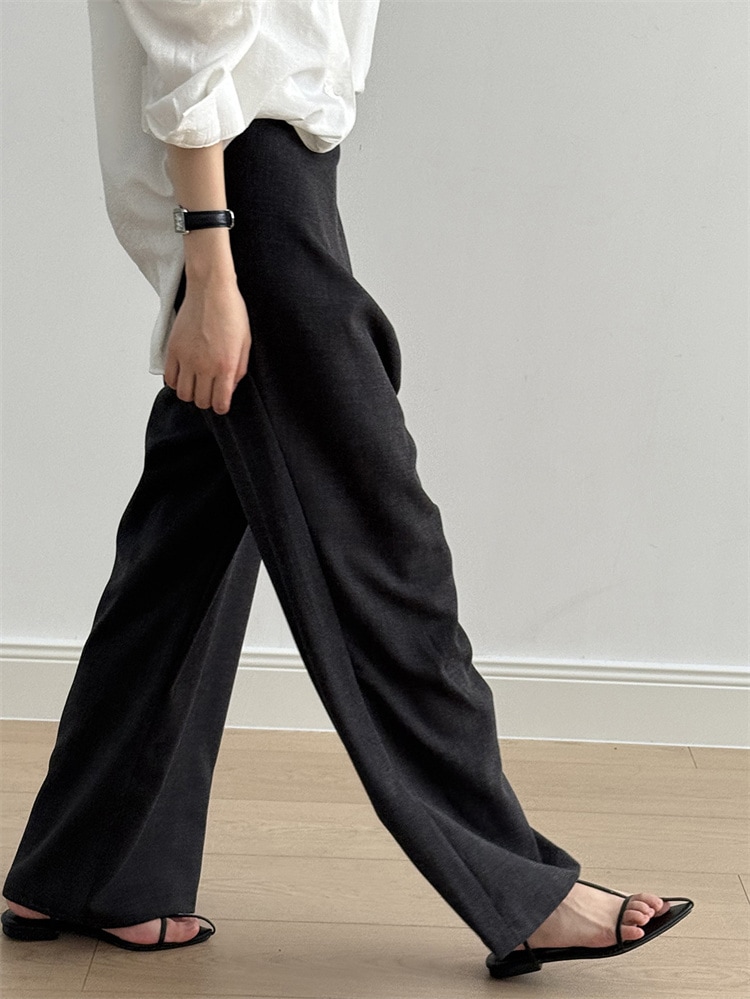 早い者勝ち2025夏 タイアップ付きストレートパンツ ワイドレッグ ロングパンツ ドレープ感オフィススラックス ロング丈 通勤おしゃれパンツ