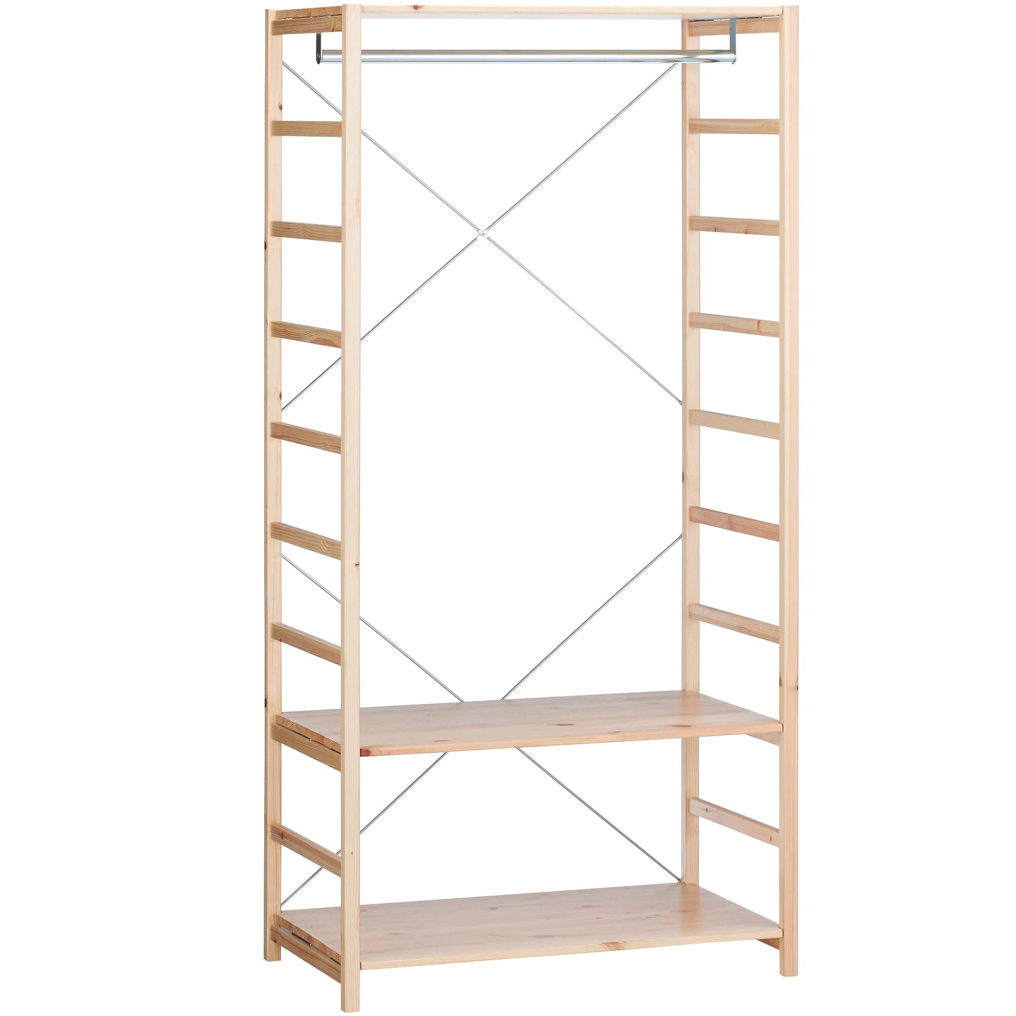 パイン材ユニットシェルフ 幅86×奥行50×高さ175.5cm ワードローブ 61182308 ナチュラル