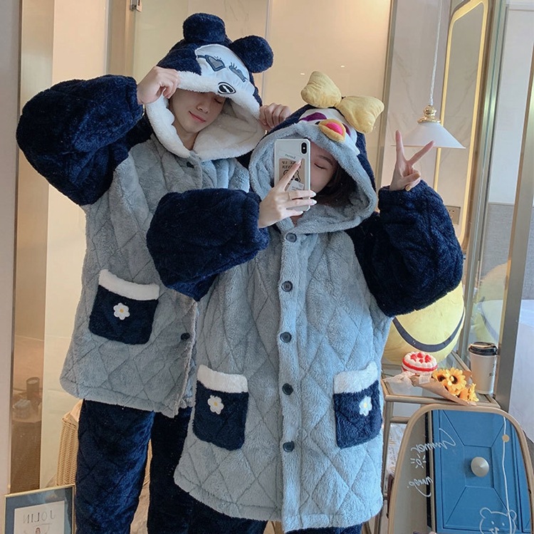 ペアパジャマ 2点セット 秋冬 前開き 上下セット カップル ペアルック 長袖 もこもこ ふわふわ