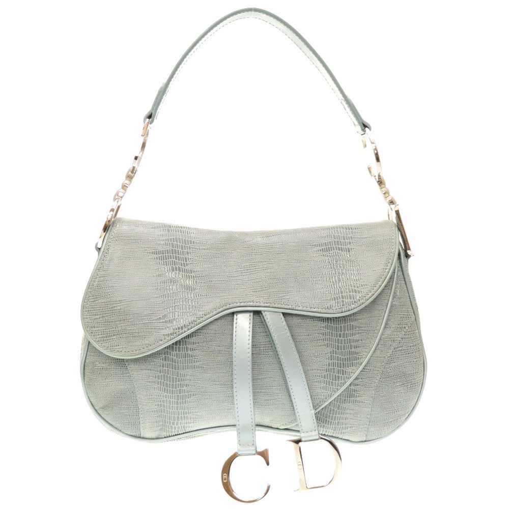 クリスチャンディオール サドルバッグ ハンドバッグ レザー/レザー ブルー 0019【中古】Christian Dior レディース