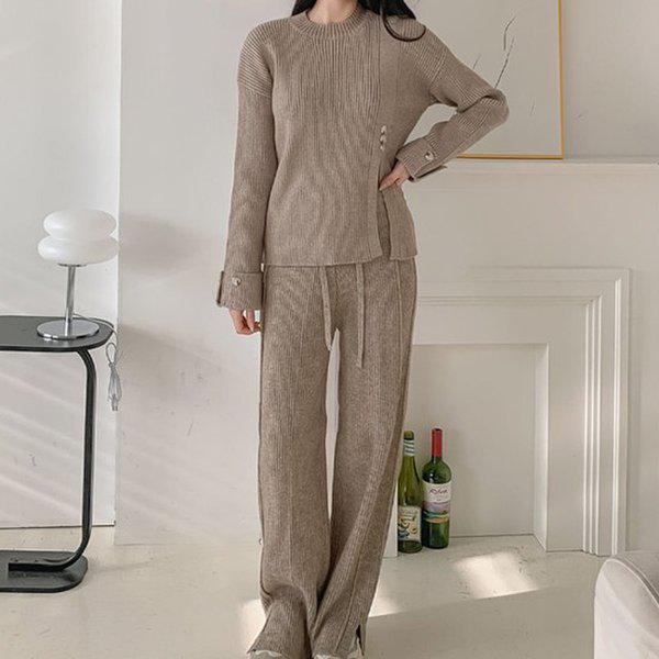 Hスタイル(SET)ツーピースニットパンツセット 冬 女性 ニット トレーニングウェアセット スウェットパンツセット パンツセットアップ ホームウェア