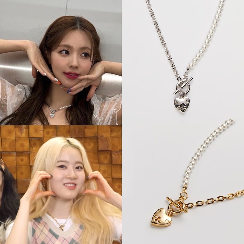 (G)I-DLEミヨン STAYCシウン チョンヘソン 着用/ハート トグル パール ネックレス(2color)
