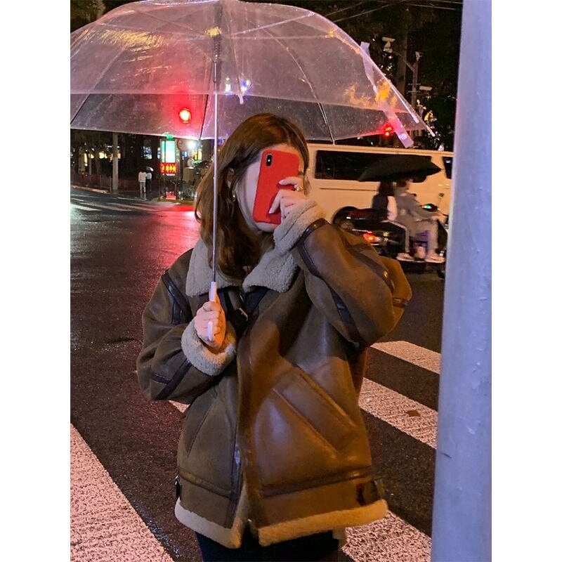 ライダース 韓国ファッション ジャケット 厚手 ライダース 防寒 ジャケットライダースジャケット ラムズウール
