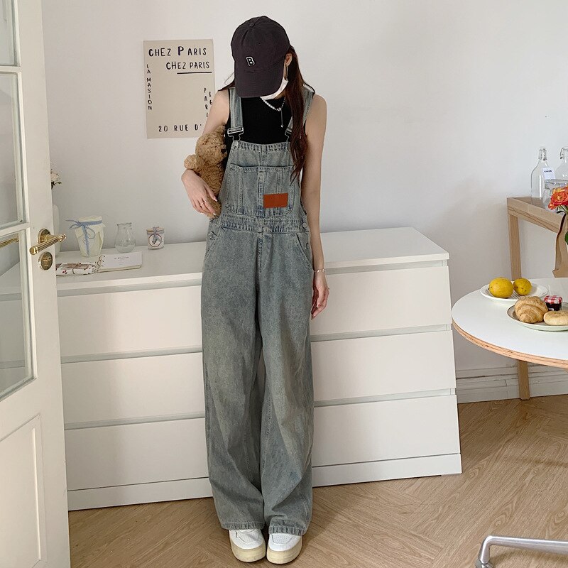 ワイドパンツデニムボトムス脚長効果！スキニーデニムパンツワイドパンツ韓版 復古 ハイウエスト 水洗 ゆったり 着痩せ ワイドパンツ ストレート ジーンズ オーバーオールKZ23
