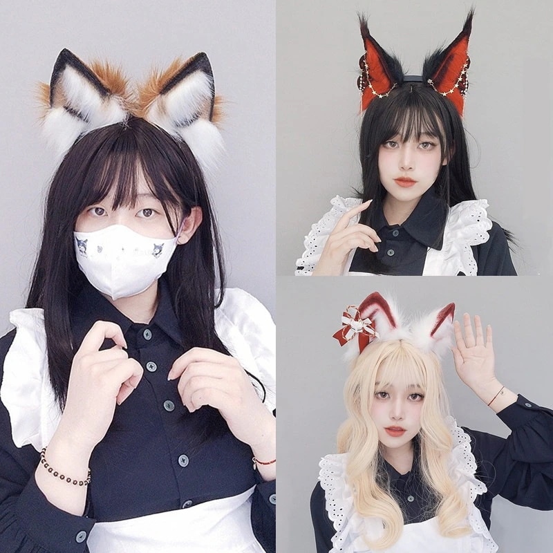 狐耳 ティナリ 犬耳 新型 お祭り みみ クリスマス 猫耳 ヘア飾り 狼耳 コスプレ ファー 学園祭 電動 兎耳 サンタ 耳飾り 曲げる可能 充電式 文化祭 コスプレ耳「首振りと共に動く」 げんしん
