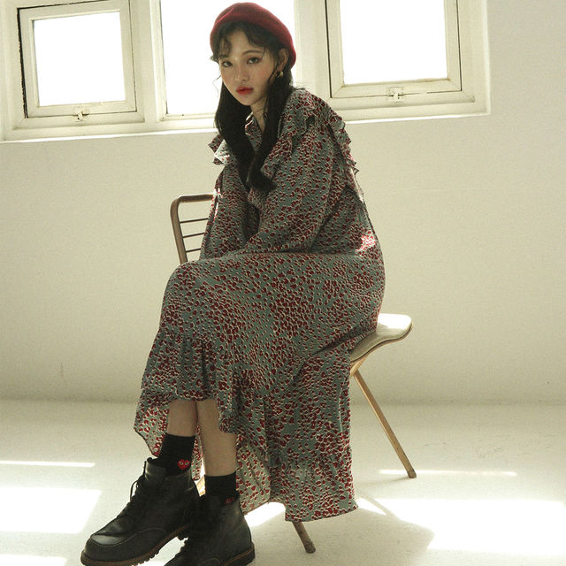 韓国ファッション[ku-nyang]モダンシンプル送料無料 Shirring unbal leopard dress (2colors)