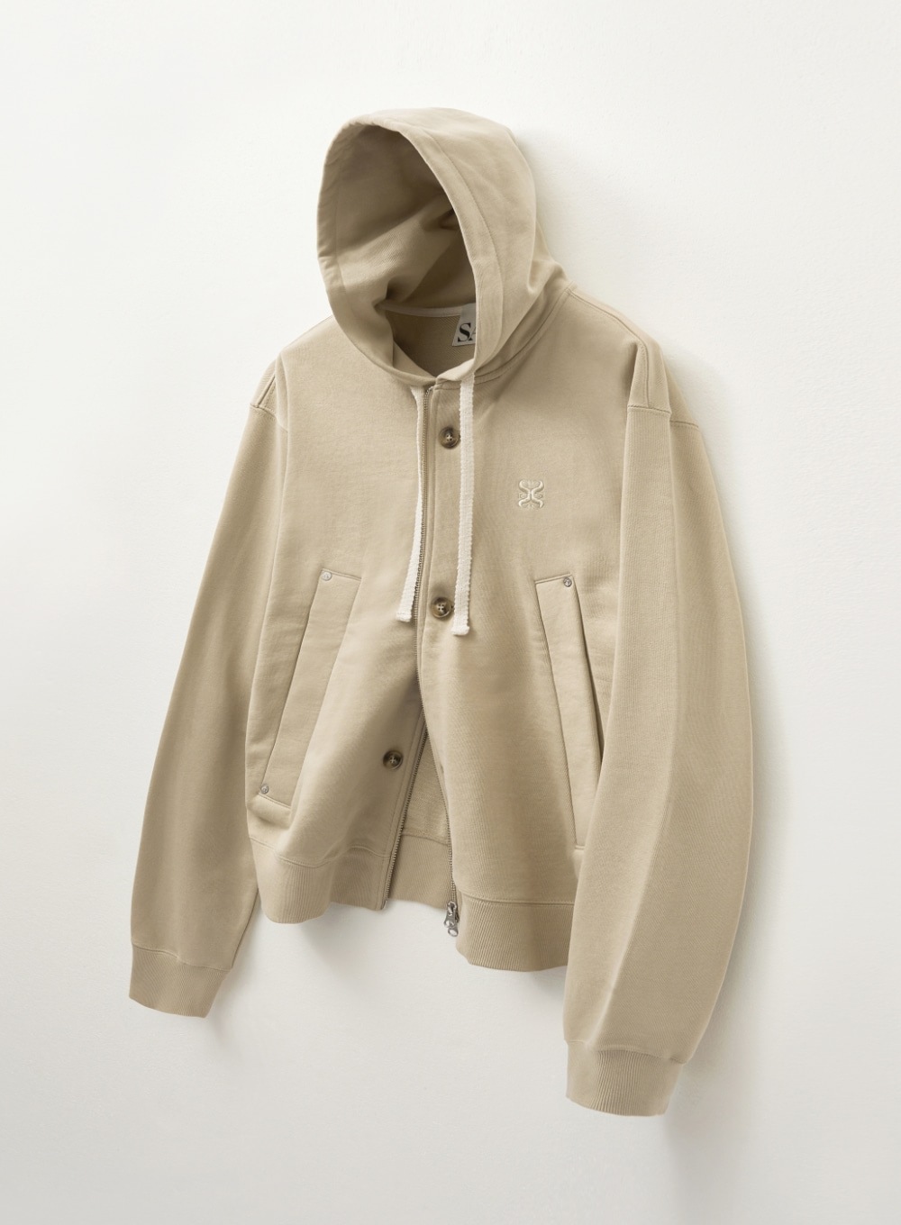 【SATUR】 TEO COTTON ALL DAY HOOD ZIP-UP : BEIGE