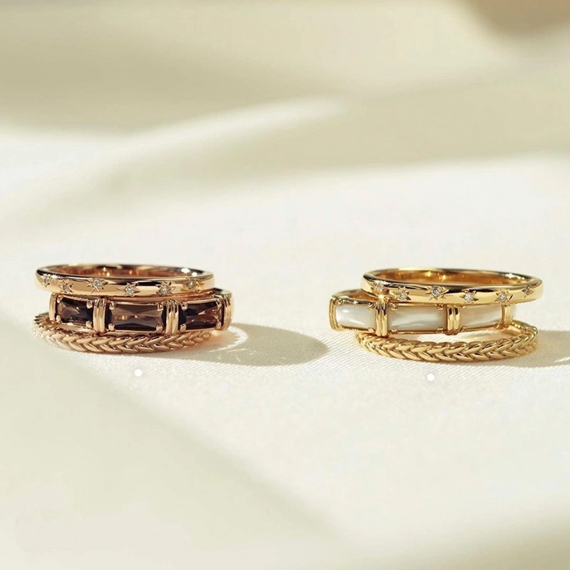 日系軽贅沢925銀蝶貝星人差し指ジルコン指輪3点セット2021麻花戒子