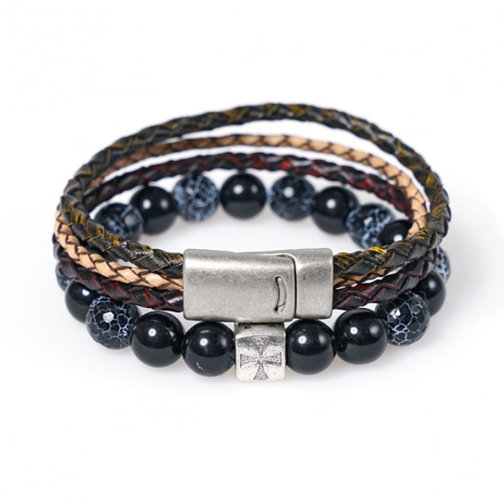 JBANS クラシックブラックウィンドフラワー 116 & トリプルライン 153 ブレスレットセット (C1801-SE019BK)