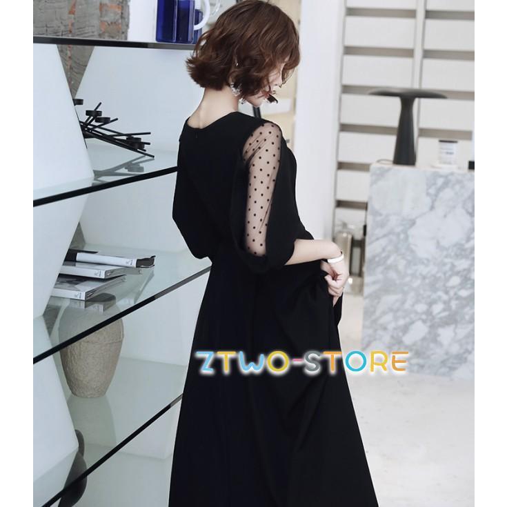 ワンピースドレスドレスシアー袖 4L 韓国 大きいサイズ ロング ロングドレス お呼ばれドレス 袖あり ドレス 上品 パーティードレス 五分袖 黒 3L 演奏会 結婚式 レース袖