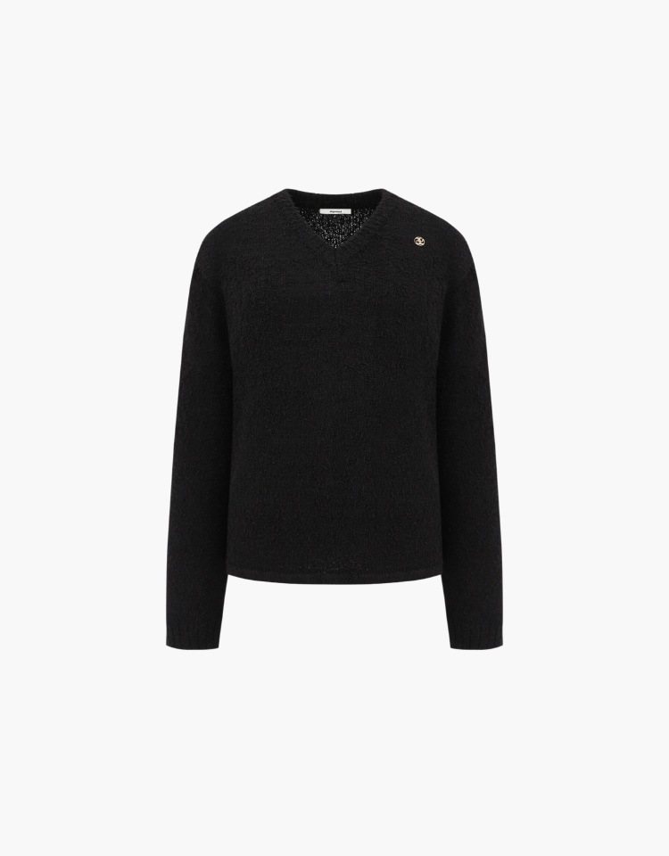 【DEPOUND】 V NECK BOUCLE KNIT : BLACK