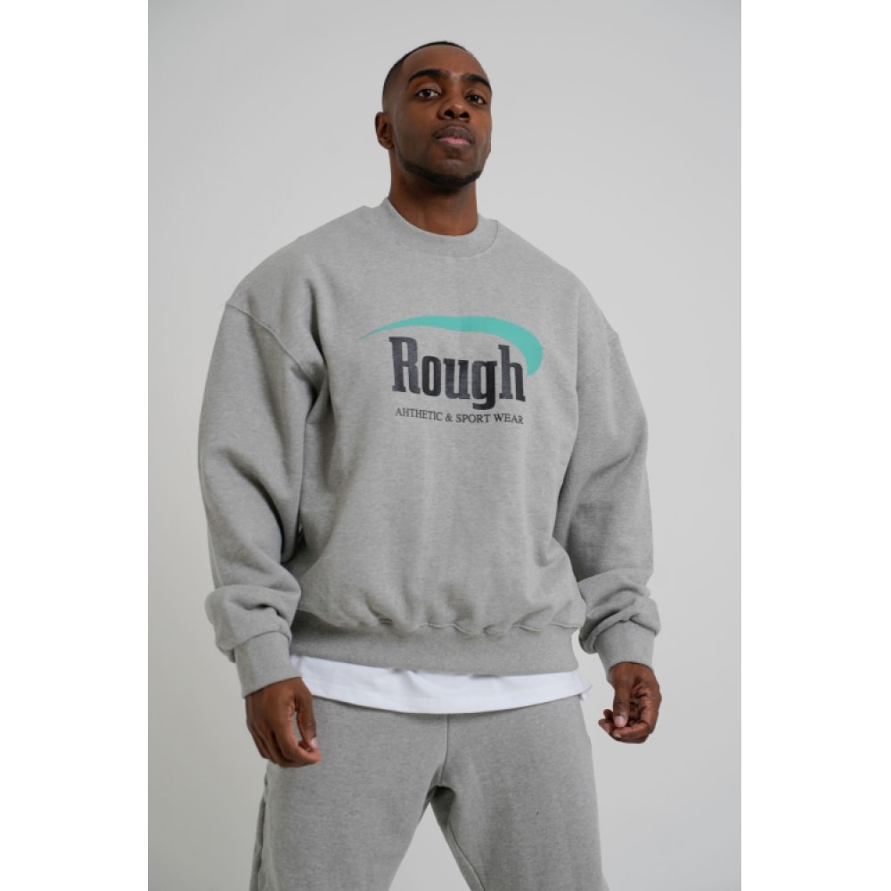 ラフアスレチックヘビーウェイトレーシングロゴスウェットシャツ-グレー