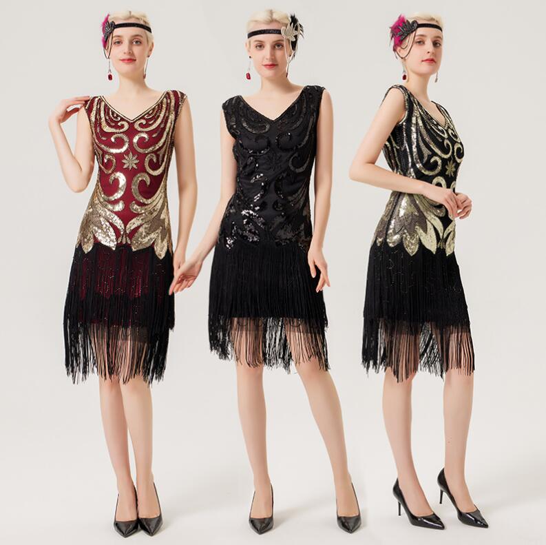 スパンコールドレス 膝丈ドレス ジャンパースカート タイトドレス Vネック ラテンダンス衣装 パーティードレス モダンドレス フリンジ付き ダンスドレス レディース 社交ダンスウェア モダンダンス 舞 4,902円