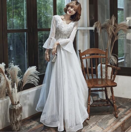 新作　パーティードレス　袖あり　ロングドレス　結婚式　発表会　着瘦せ　披露宴　大きいサイズ　ステージ