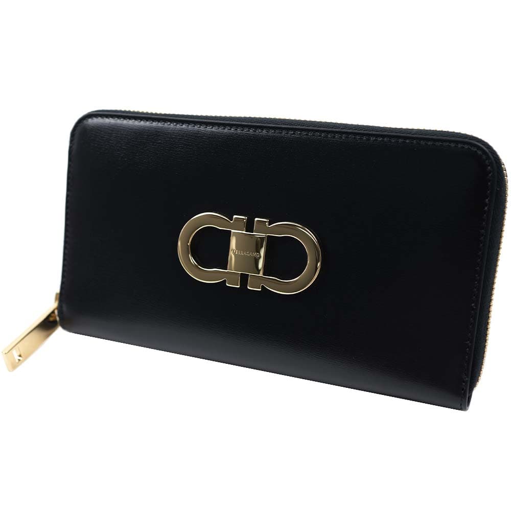 フェラガモ 長財布 ラウンドファスナー レディース ガンチーニ ブラック レッド 黒 Ferragamo 220626 770772 220626-770772