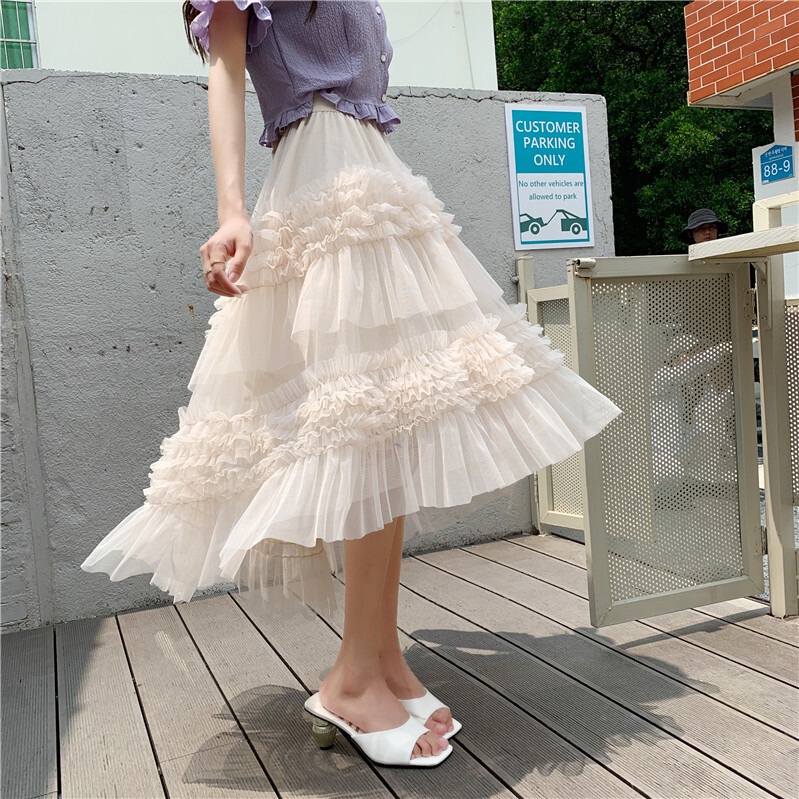 スカート ボトムス チュールスカート ひざ丈 フレア Aライン チュール ふわふわ 透け感 かわいい 大人可愛い きれいめ おしゃれ 大人女子 ラブリー キュート ガーリー エレガント 主役級 無地
