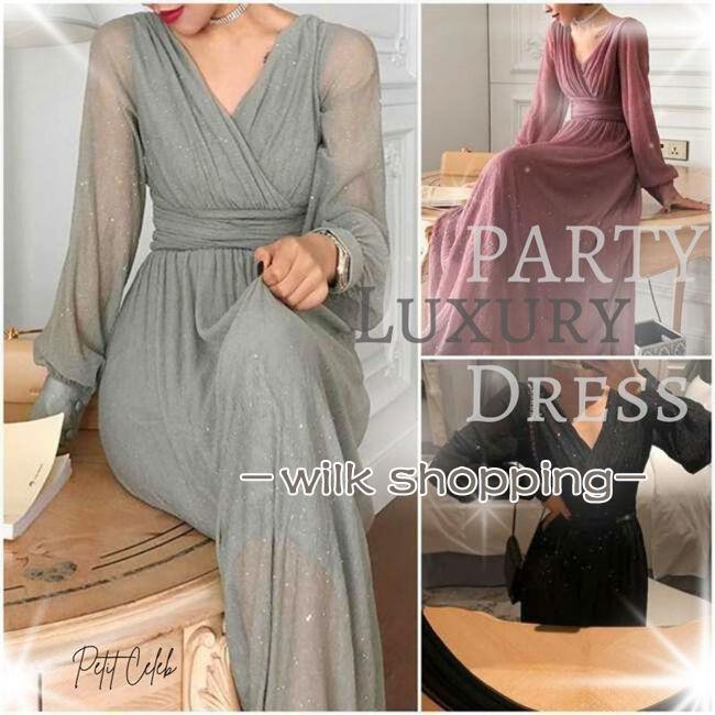 パーティードレス レディース カシュクール ロング 長袖 ワンピ ワンピース 結婚式 パーティ 式 社交 お呼ばれ 花嫁 二次会 ドレス フォーマル カラードレス