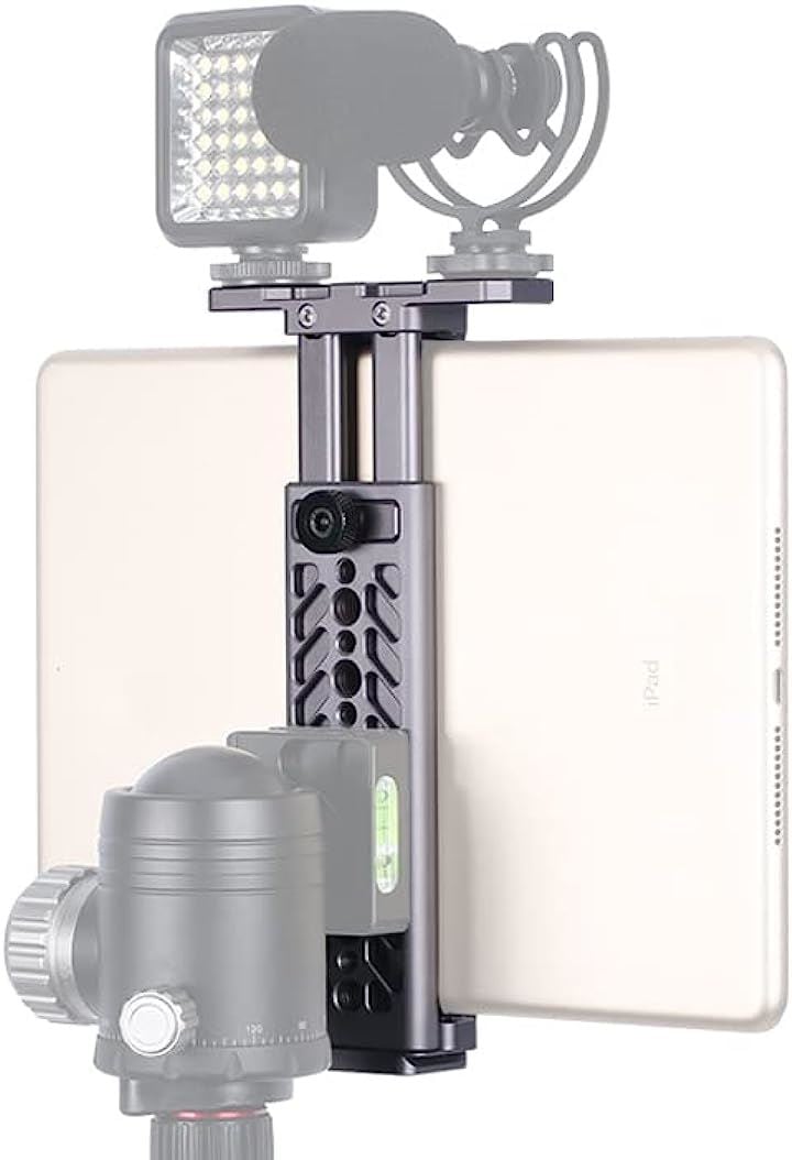 タブレット用三脚ホルダーアルミ 1/4ネジ穴付き タブレットブラケット 金属固定クリップ アルカスイス ダブテール 三脚専用 撮影ブラケット IPad Mini/IPad 9.7/ pro