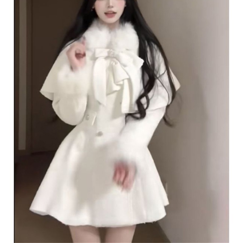 お嬢様風セット リボンケープ＆ベルテッドコート セットアップ デート