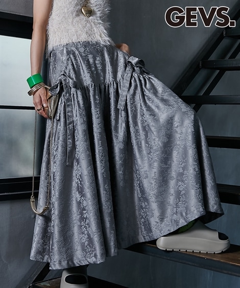 ロングスカート リボンディティールロングギャザースカート GEVS. 大きいサイズ対応