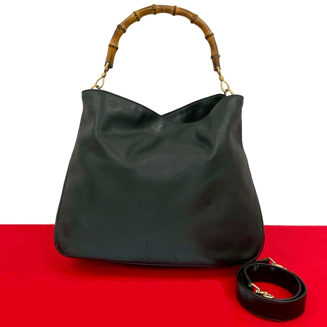 ヴィンテージ バンブーショルダーバッグ レザー バンブー ブラック 24732