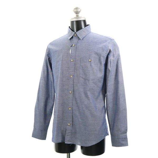 新品 風呂敷柄 唐草模様 絣 長袖 バック 切替 シャツ 大 ネイビー メンズ