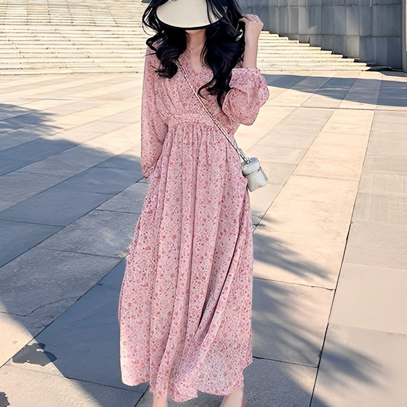 ワンピース ロングワンピース 長袖 Vネック ハイウエスト 透け感 可愛い かわいい 大人可愛い きれいめ シンプル 上品 おしゃれ かっこいい カジュアル こなれ感 個性的 主役級 存在感 レトロ
