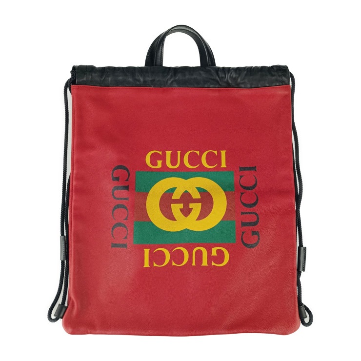 美品 GUCCI グッチ リュック・デイパック プリント ドローストリング 516639 ハイビスカスレッド レザー ユニセックス 2WAY トートバッグ ショルダーバッグ【本物保証】