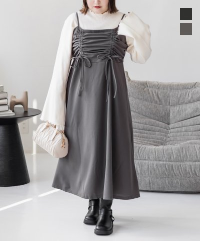 大きいサイズ レディース LL 3L 4L XL XXL XXXL ドロストリボンキャミワンピース 4,356円