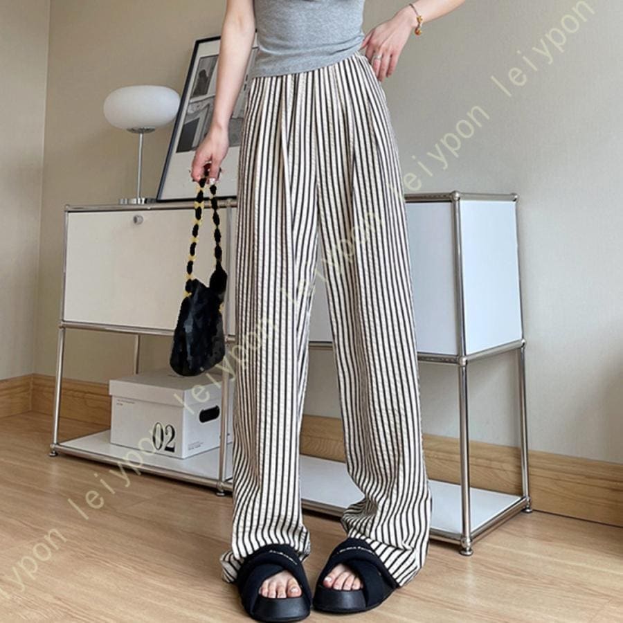 ガウチョパンツ ロング レディース ゆったり ワイドパンツ 接触冷感 吸汗速乾 シンプル ワイドパンツ レディース ロングパンツ ストライプ 無地 薄手 通気