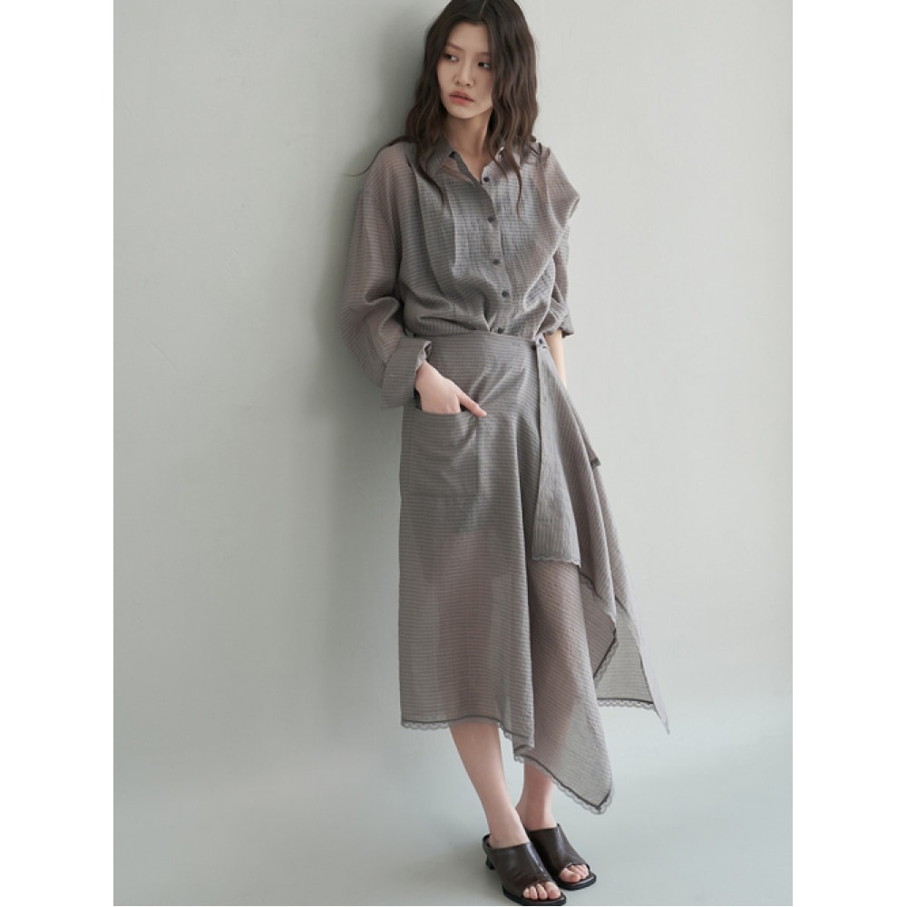DESIGNOWOL テンセルシースルーシャツレースラップスカートセットアップドレス