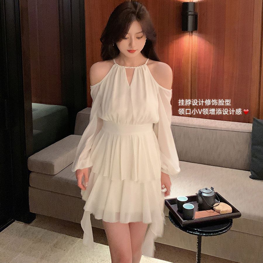 シフォンワンピース 2024春夏 セクシー 着痩せ ホワイト ワンピース 韓国 レディースファッション