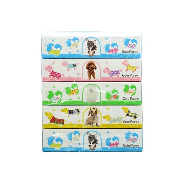 箱ティッシュ 田子浦パルプ CutePuppy 150W 5箱入り X12パック