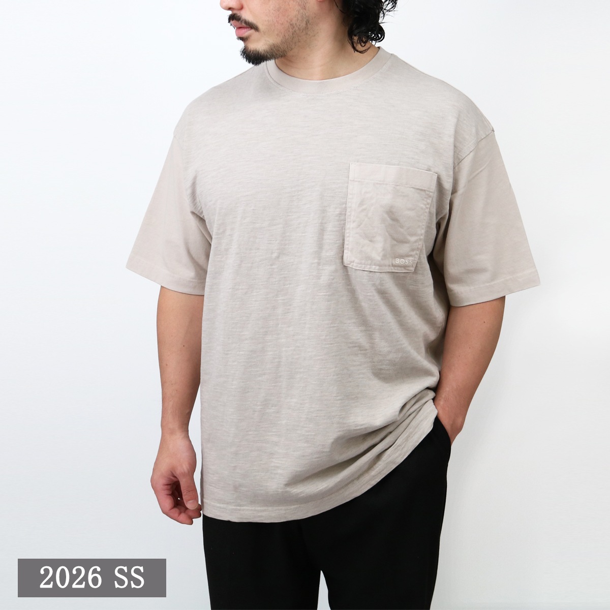 BOSS Orange メンズ Tシャツ 50562074 Laser T-Shirt 半袖 アクティブ ベーシュ 異素材ミックス 父の日ギフト プレゼント ブラ