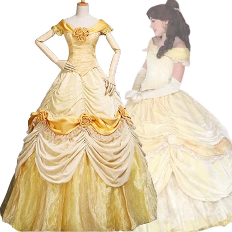 即納 バニエ 手袋付き 美女と野獣 ベル ドレス コスプレ レディース ベルドレス お姫様 プリンセス 大人 黄色い 美女 パーティー 仮装 遊園地 イベント コスチューム プリンセス 学園祭