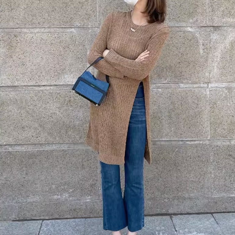 トップス ニット セーター プルオーバー レディース ロング 長袖 ラウンドネック 透け感 シースルー 大人可愛い きれいめ シンプル カジュアル 上品 おしゃれ かっこいい レトロ こなれ感 ラフ